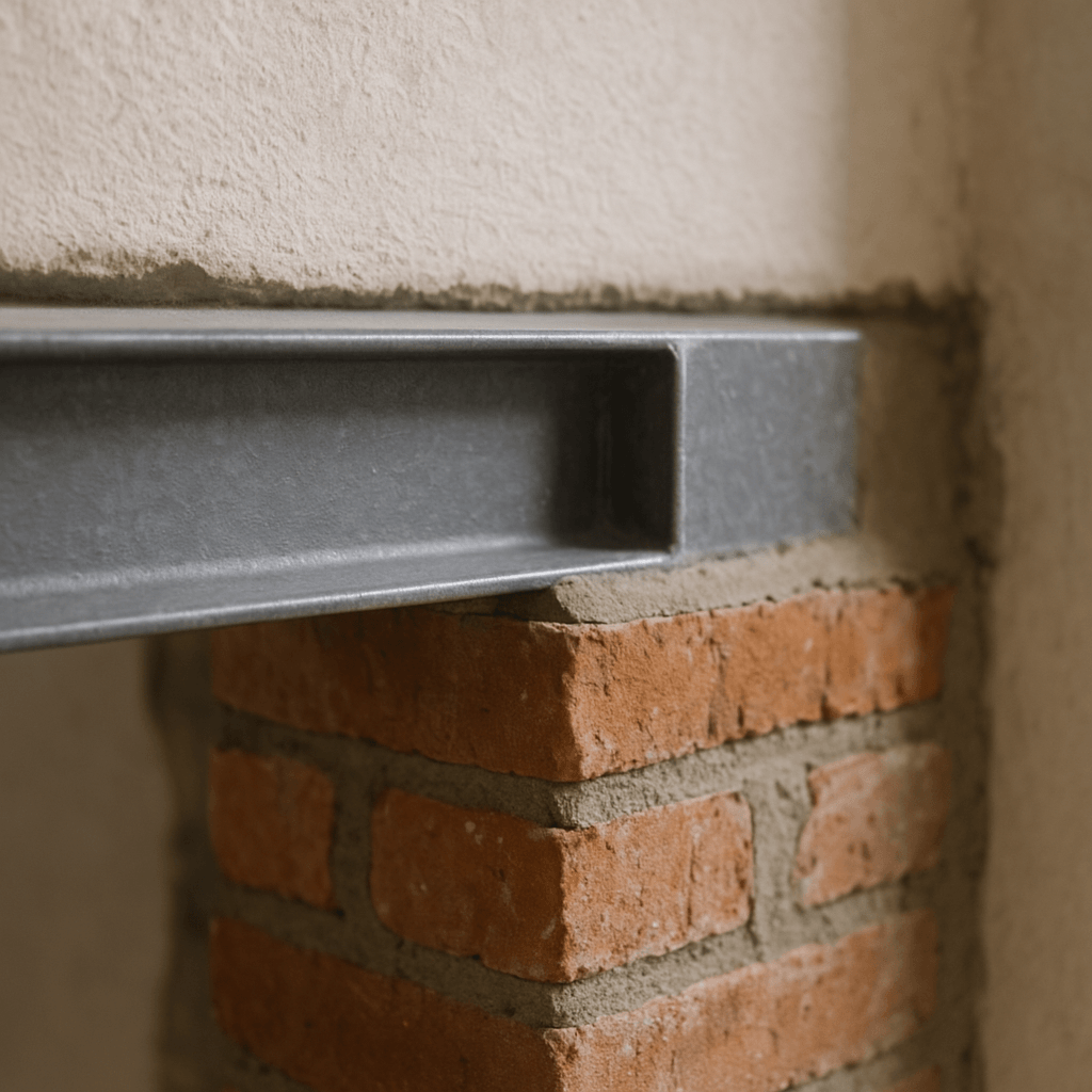 Extrémité d’un linteau métallique reposant sur un appui maçonné correctement préparé
